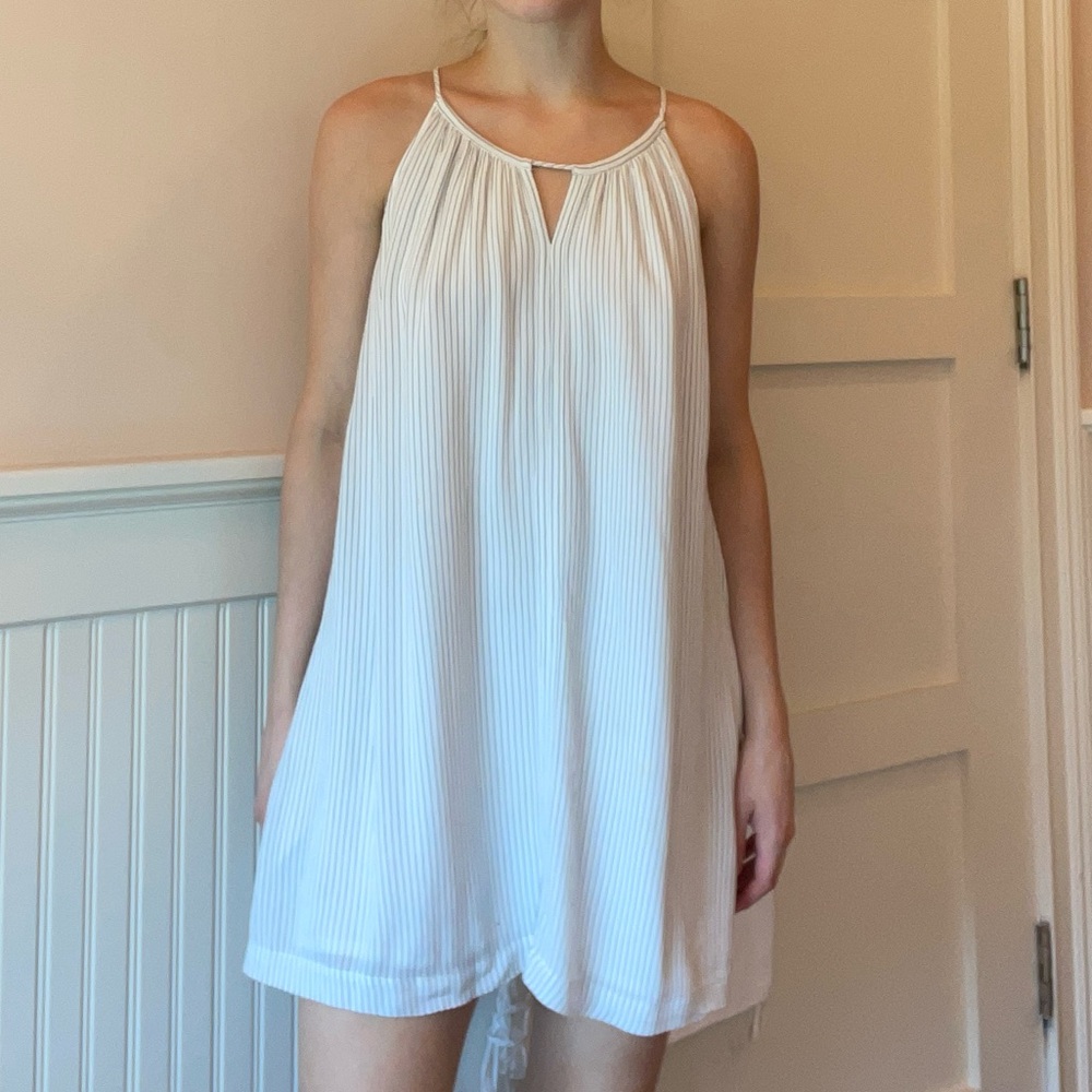Anthropologie Women’s Tart Halter White Mini Dress with Grey Stripes